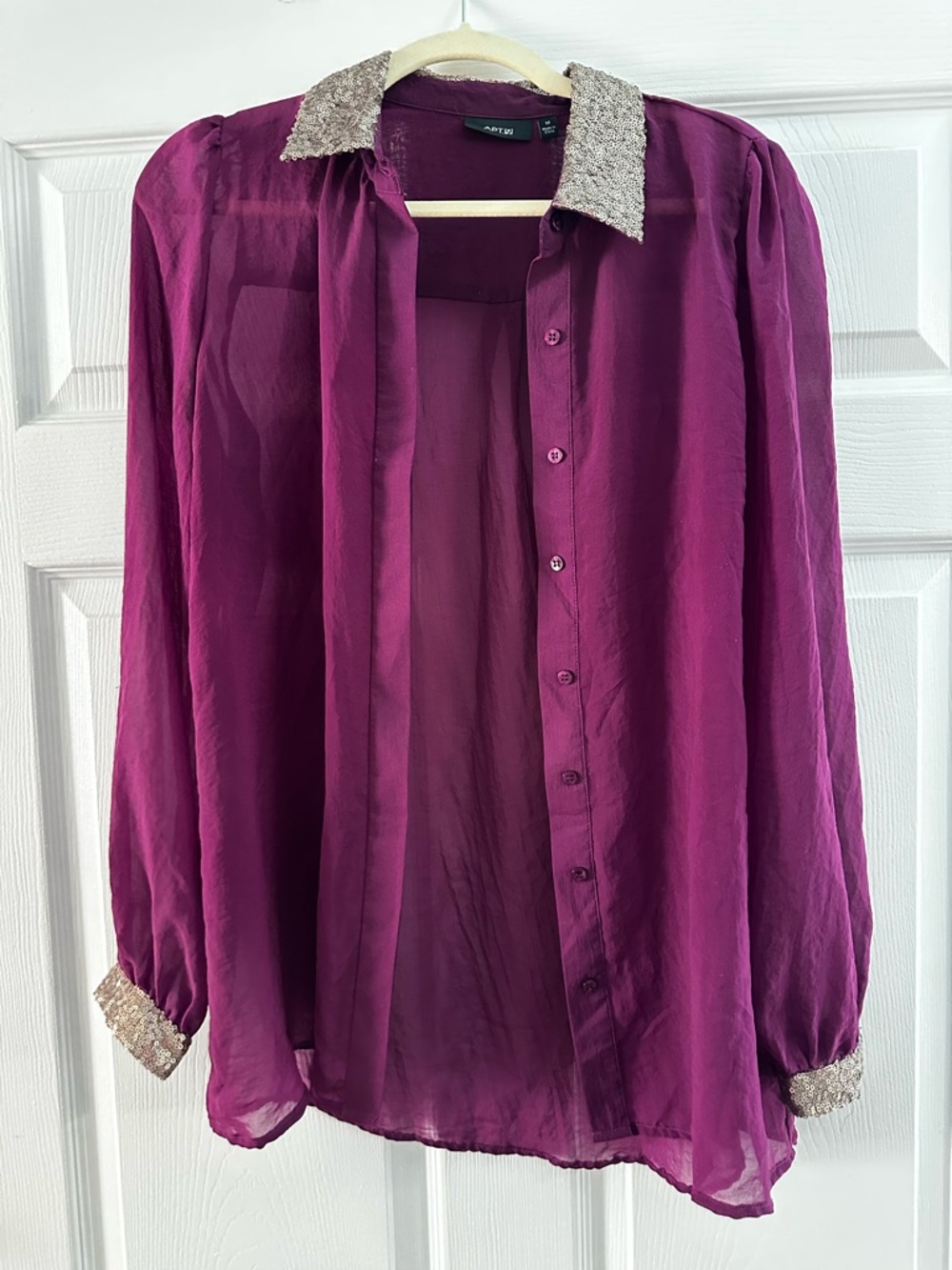 Apt. 9 Magenta Sheer Blouse with Sequined Collar